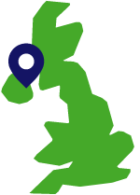 Green graphic of the UK with a blue pin pointing to Northern Ireland.