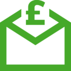 Green envelope icon with a pound sign coming out of it.