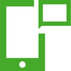 Green icon of a mobile phone with a speech bubble