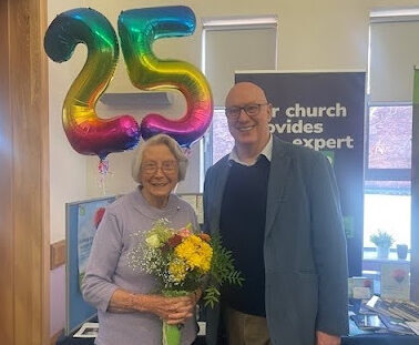 CAP CEO Stewart McCulloch with Brenda, The Well Retford Baptist Church's longest serving befriender.