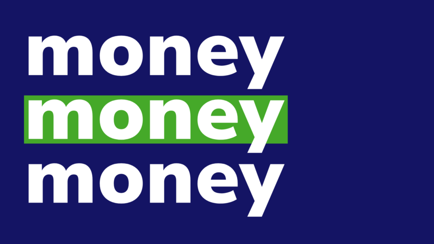 Navy background with white text that reads 'money money money'.