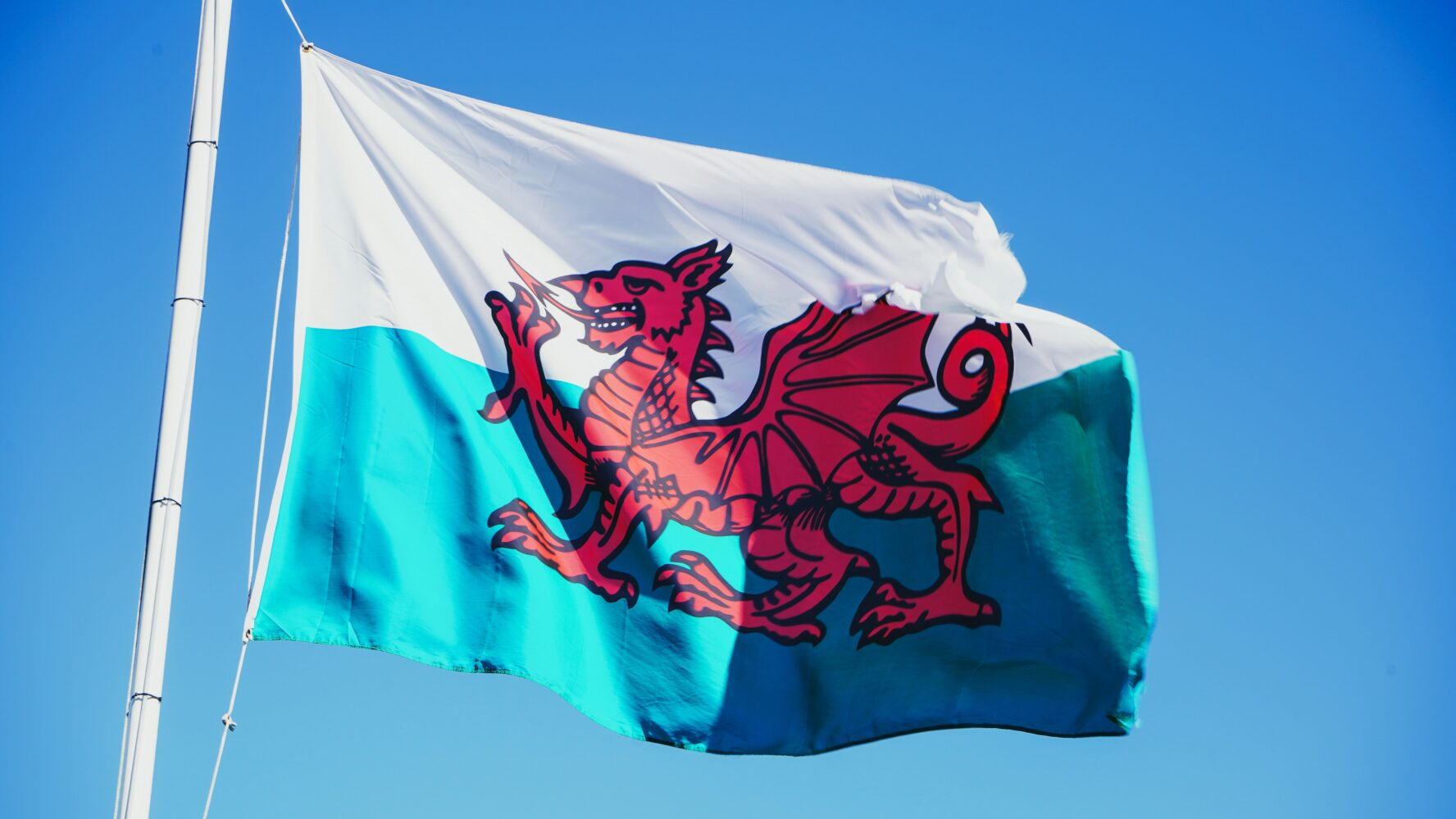 Wales flag against a blue sky