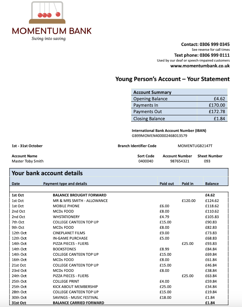 Image showing a resource of a fake bank statement with bills and income