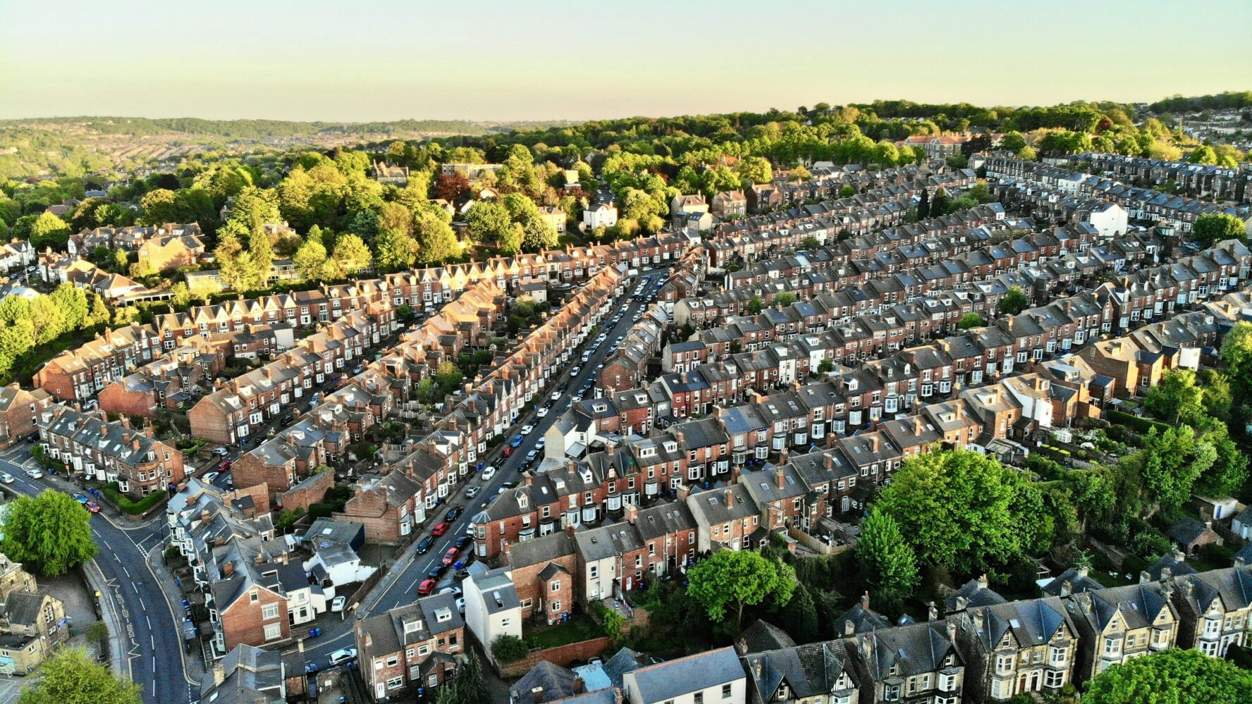 The view up over Ecclesall Road over Hunter Hill Road to Psalter Lane in Sheffield