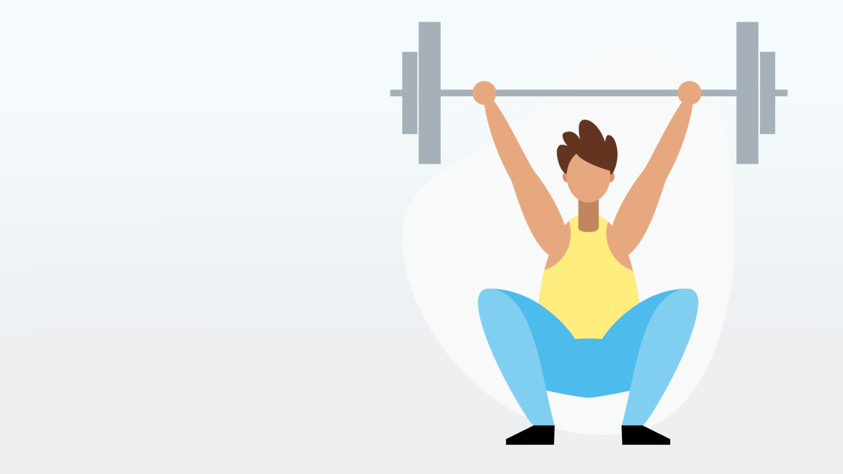 Colourful graphic of a person squatting with a barbell.