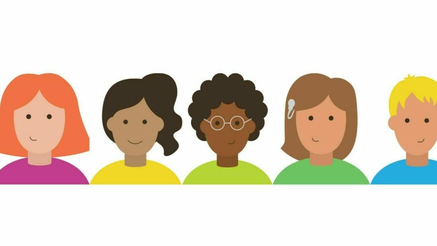 Illustration showing five characters of children