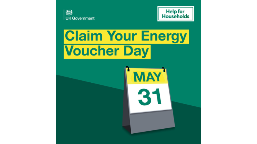 Graphic for claim you energy voucher day with an image of a calendar with the date 31 May.