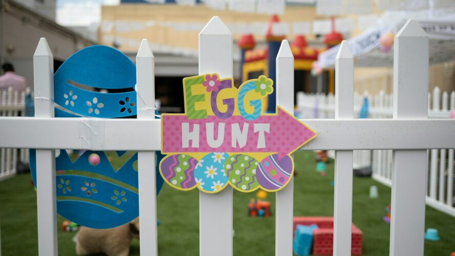 Image showing an Easter fundraising idea with an egg hunt sign.