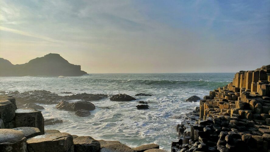 Sea front view of the ocean and cliffes.