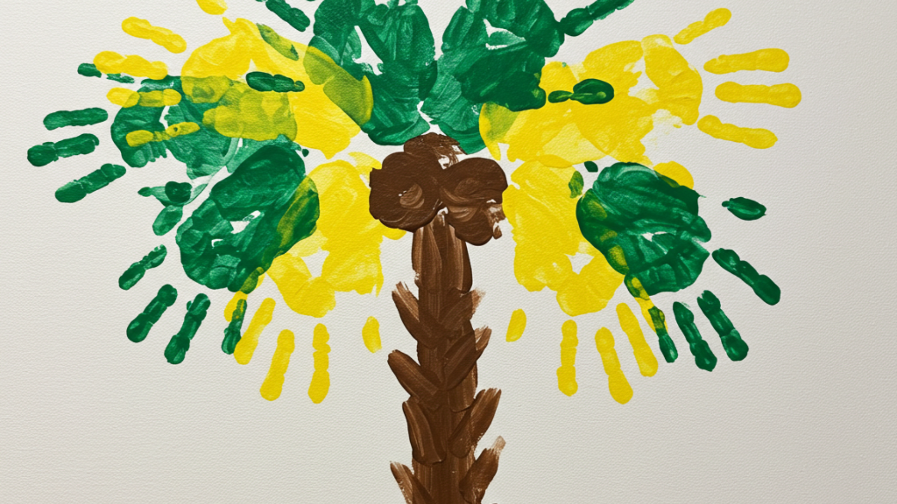 Religious Easter craft of a palm tree picture made from paint handprints