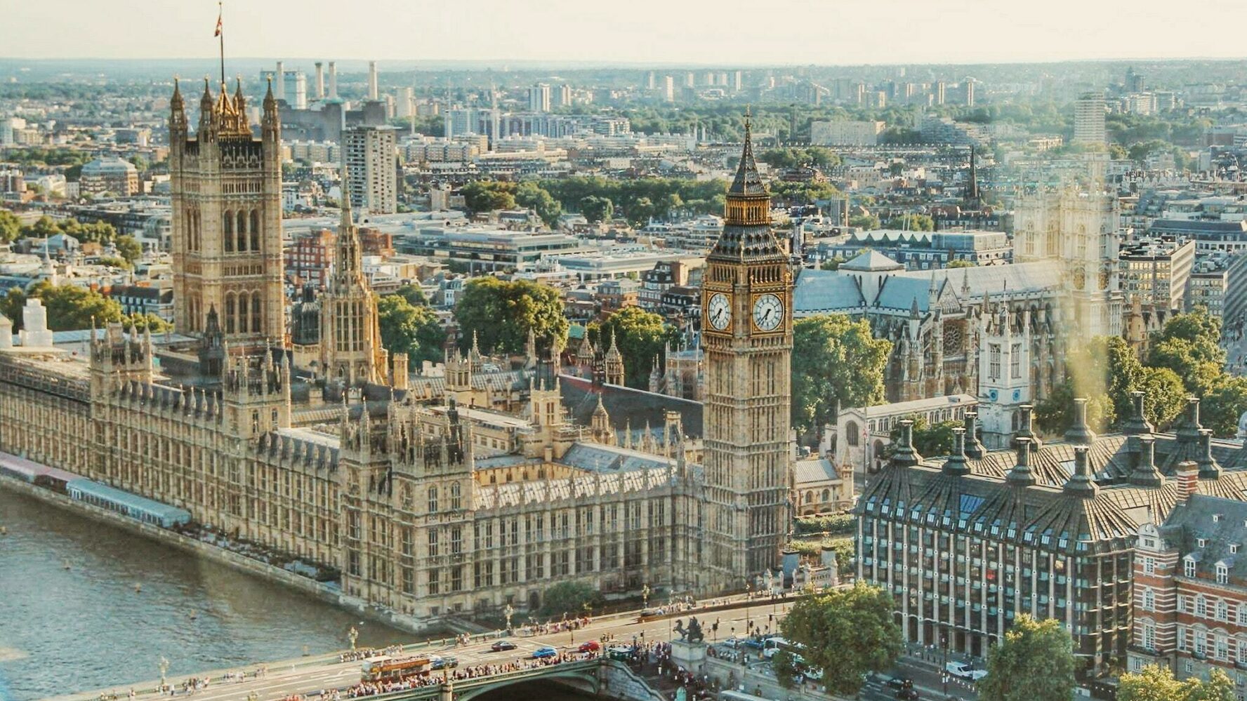 Aerial view of the Houses of Parliament.