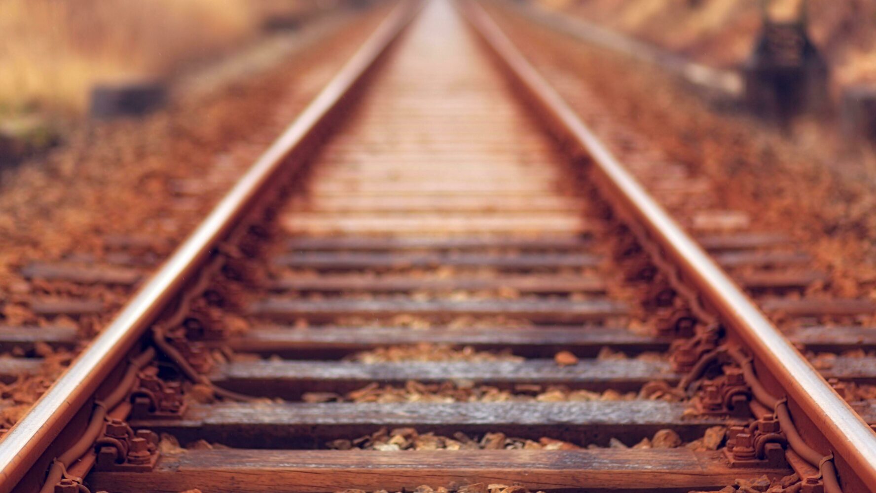 Image showing train tracks going into the distance, surrounded by autumn leaves and trees