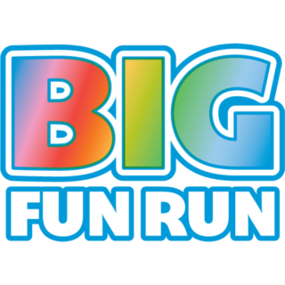 Rainbow coloured big fun run logo